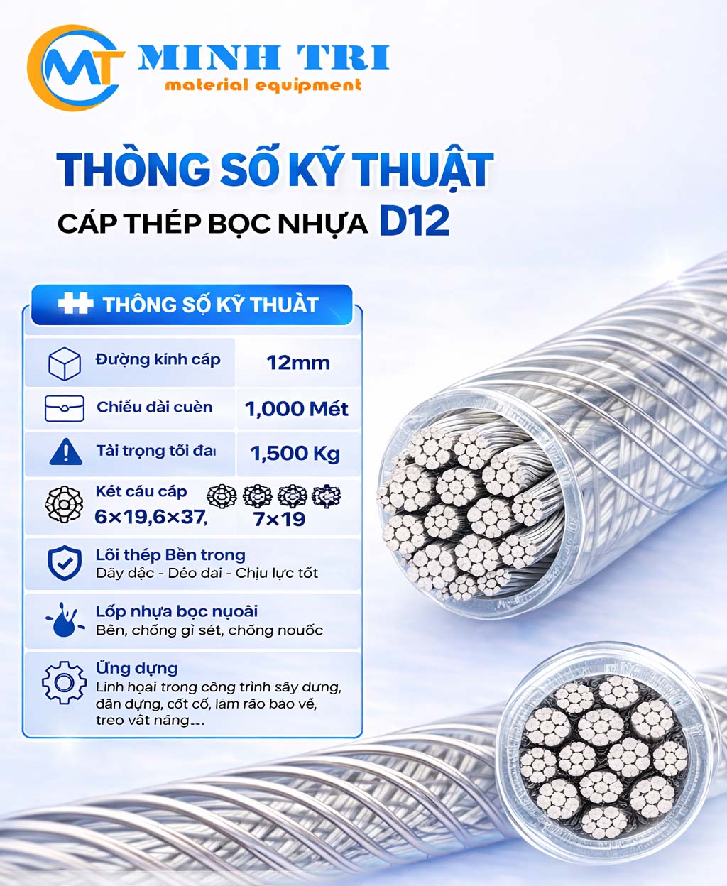 thông số kỹ thuật cáp bọc nhựa D12