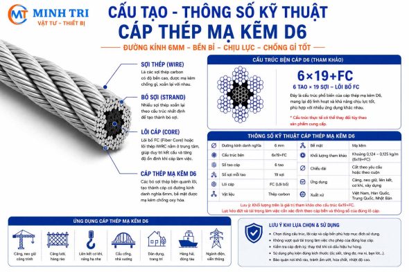 Cáp thép mạ kẽm D6