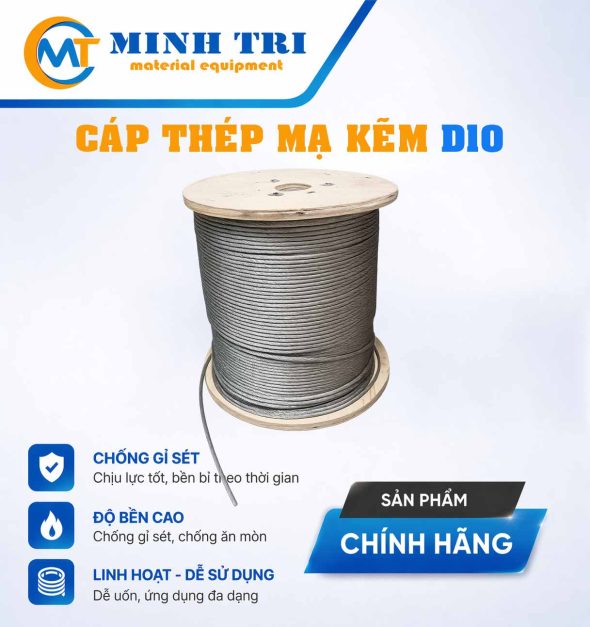 Cáp thép mạ kẽm D10