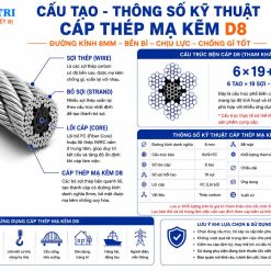 Cấu tạo cáp thép mạ kẽm D8 - cáp mạ kẽm