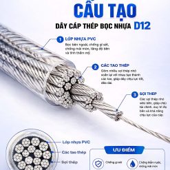 Cấu tạo chi tiết cáp thép bọc nhựa D12 lõi 8.5mm - 9.3mm
