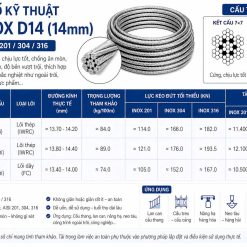 thông số kỹ thuật cáp inox D14 - thông số kỹ thuật cáp thép inox D14
