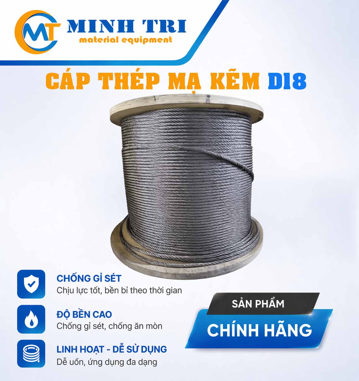 cáp thép mạ kẽm D18 - cáp mạ kẽm D18