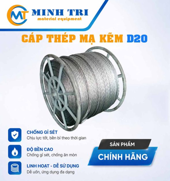 Cáp thép mạ kẽm D20