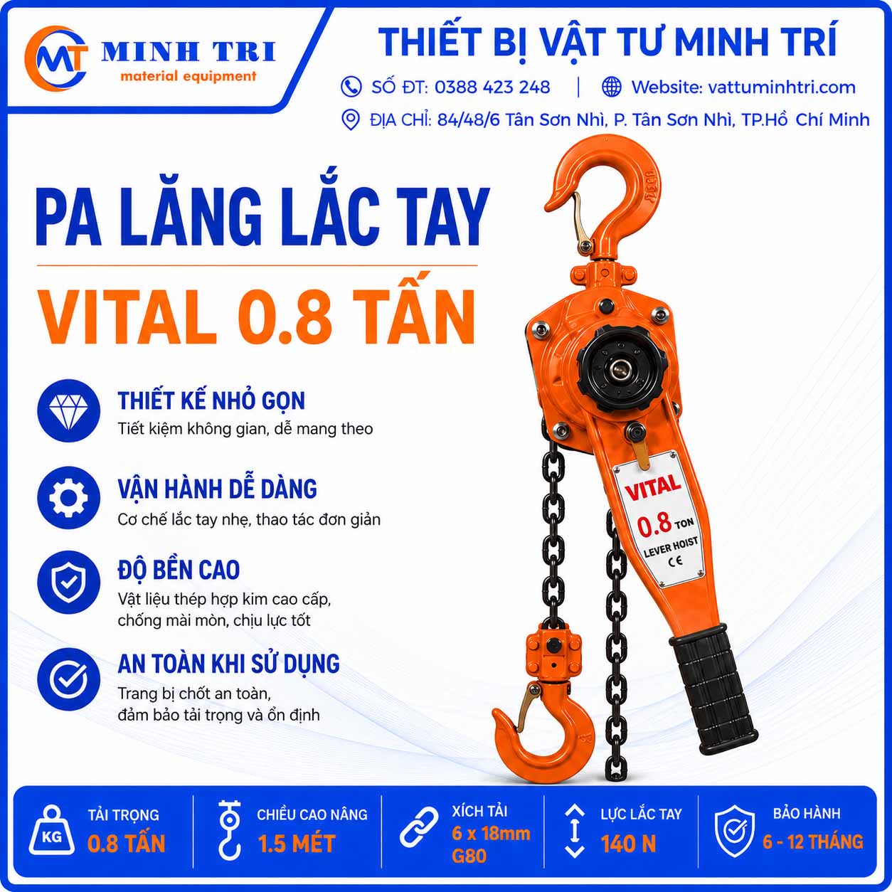 pa lăng lắc tay vital 0.8 tấn - palang lắc tay