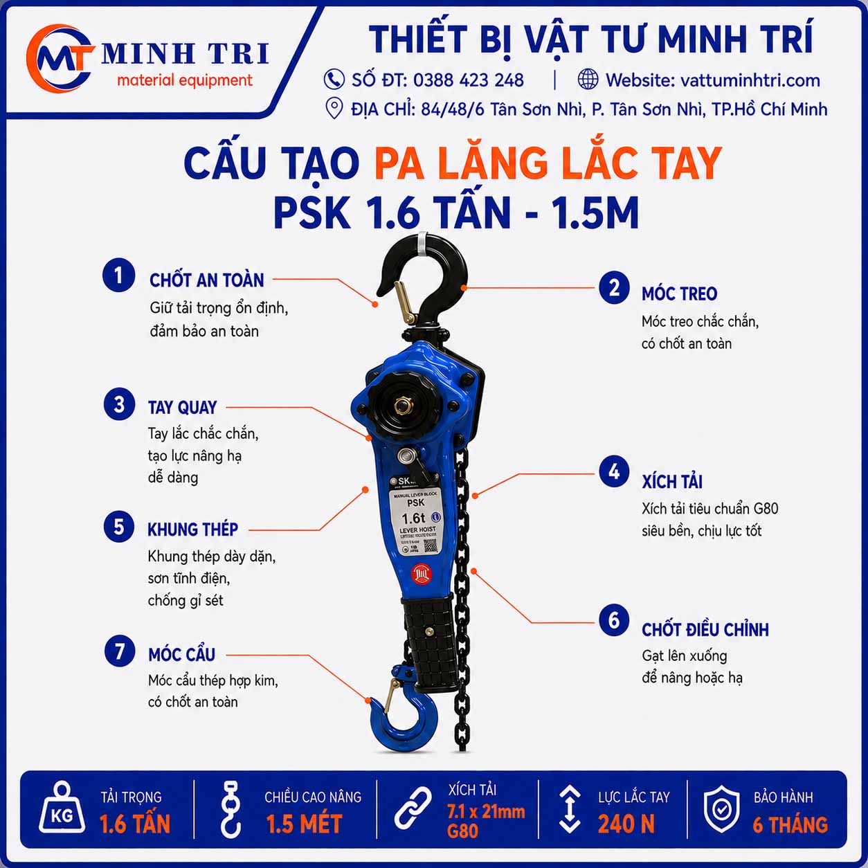 cấu tạo pa lăng lắc tay psk 1.6 tấn