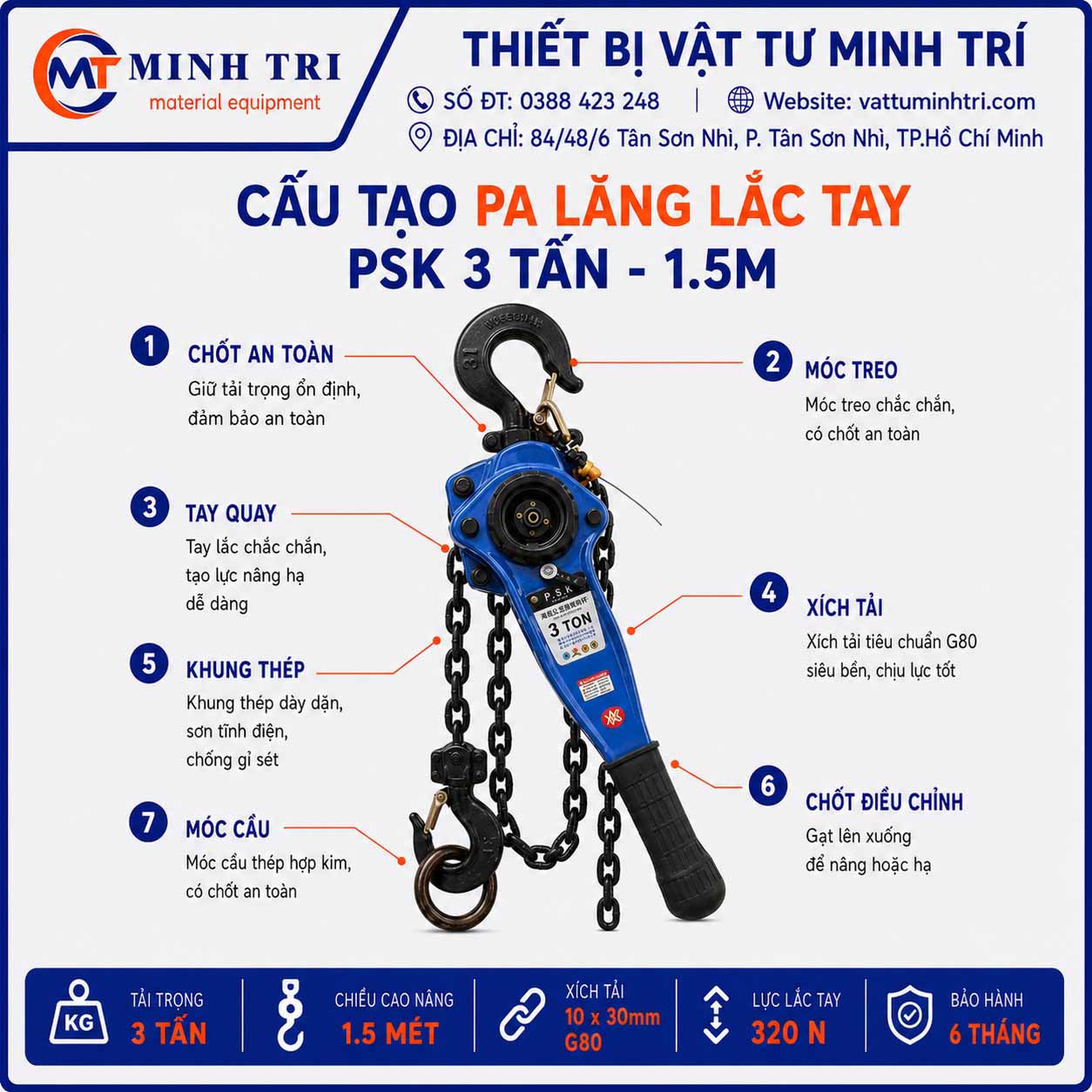 cấu tạo pa lăng lắc tay psk 3 tấn