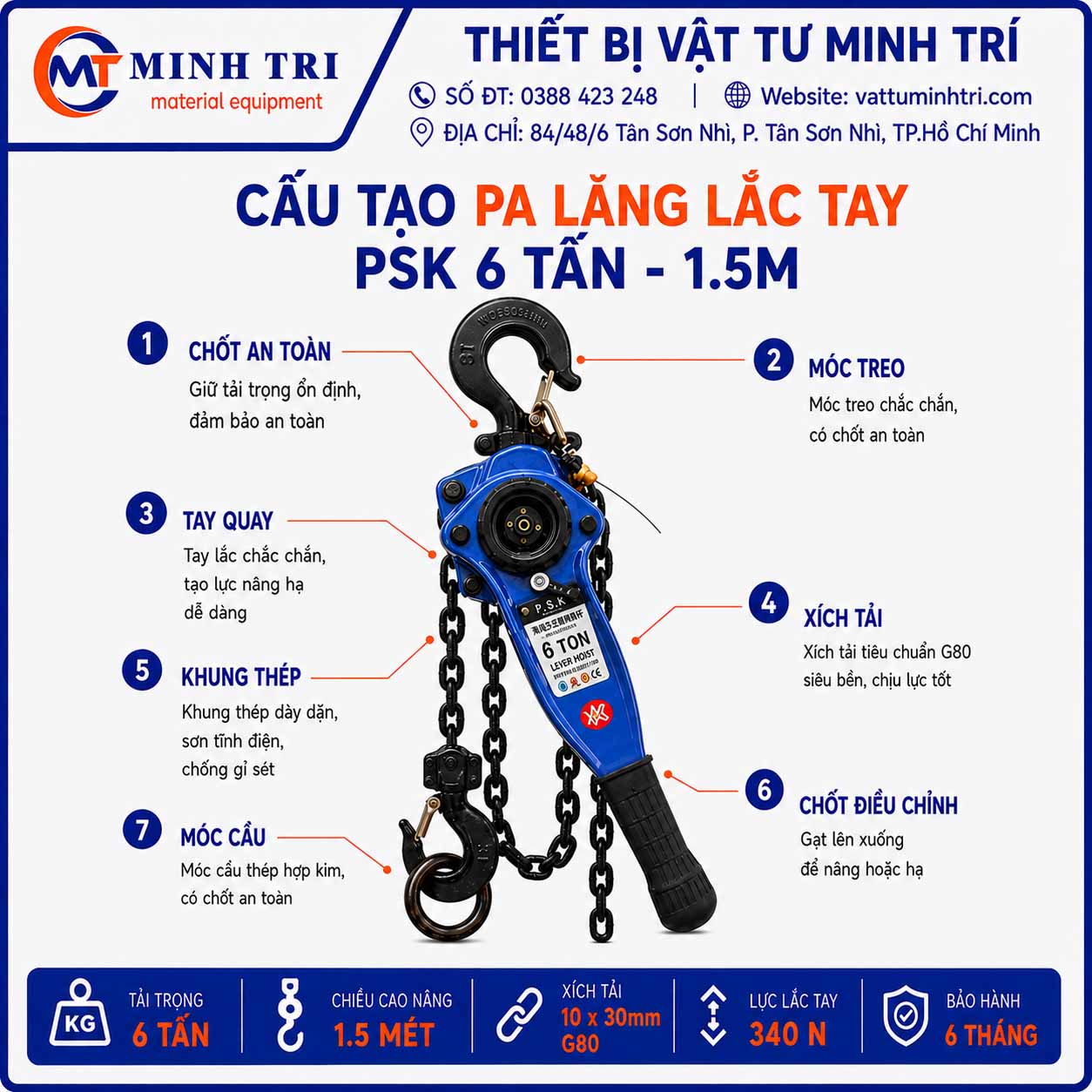 cấu tạo pa lăng lắc tay psk 6 tấn