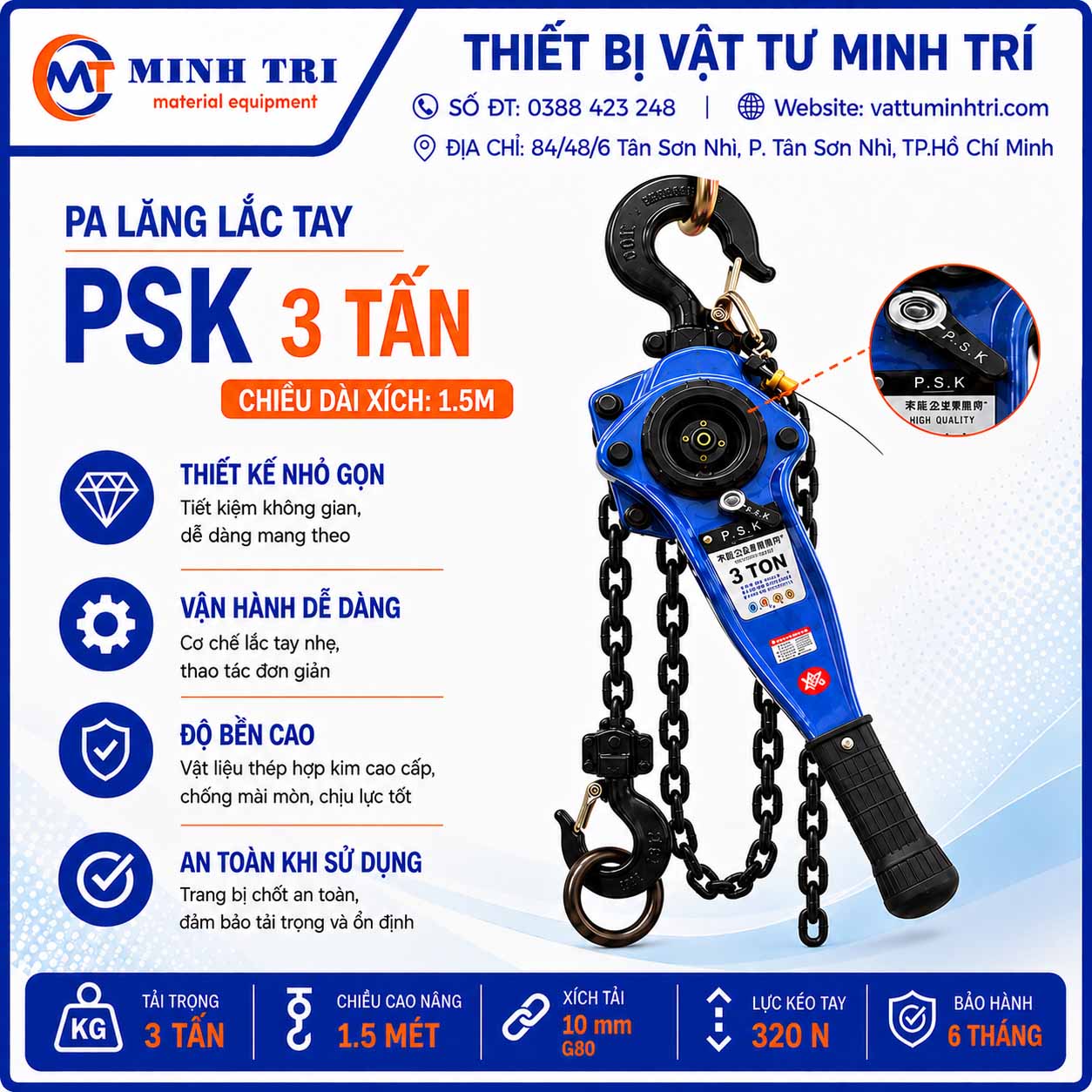 pa lăng lắc tay psk 3 tấn