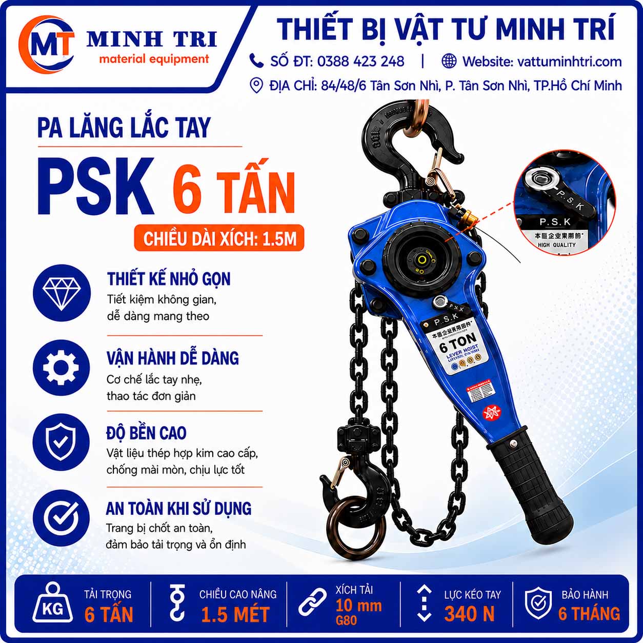 pa lăng lắc tay psk 6 tấn