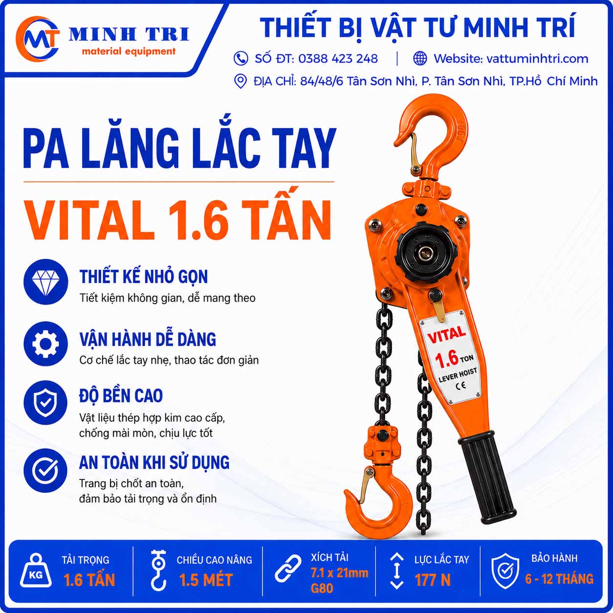 Pa lăng lắc tay vital 1.6 tấn