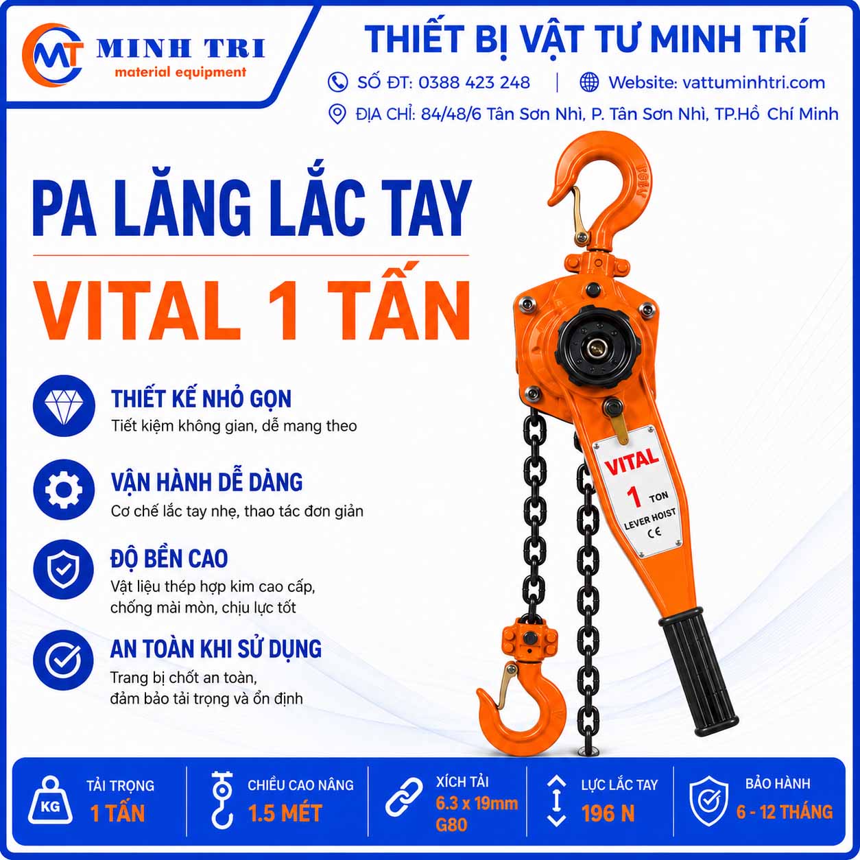 pa lăng lắc tay vital 1 tấn