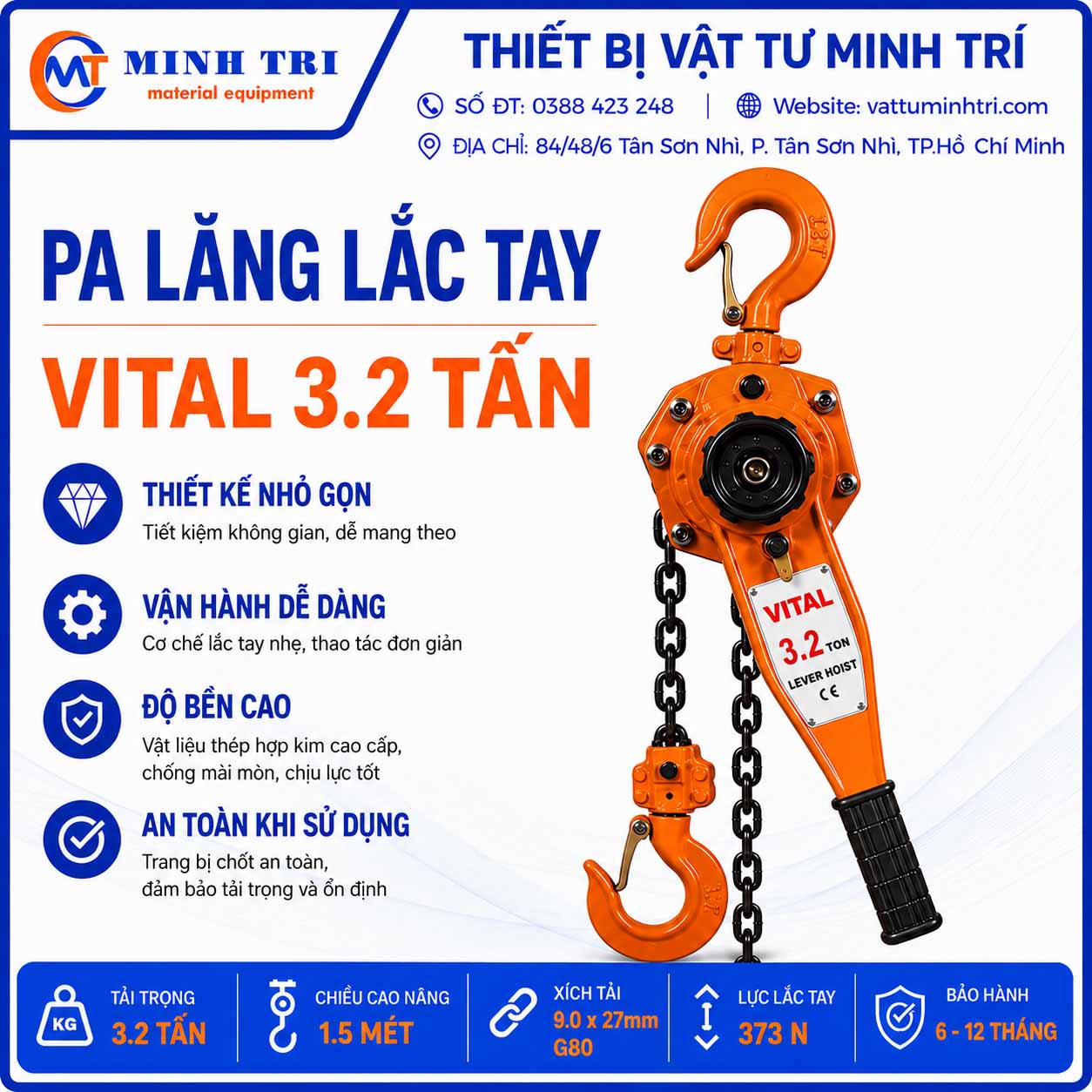 Pa lăng lắc tay vital 3.2 tấn