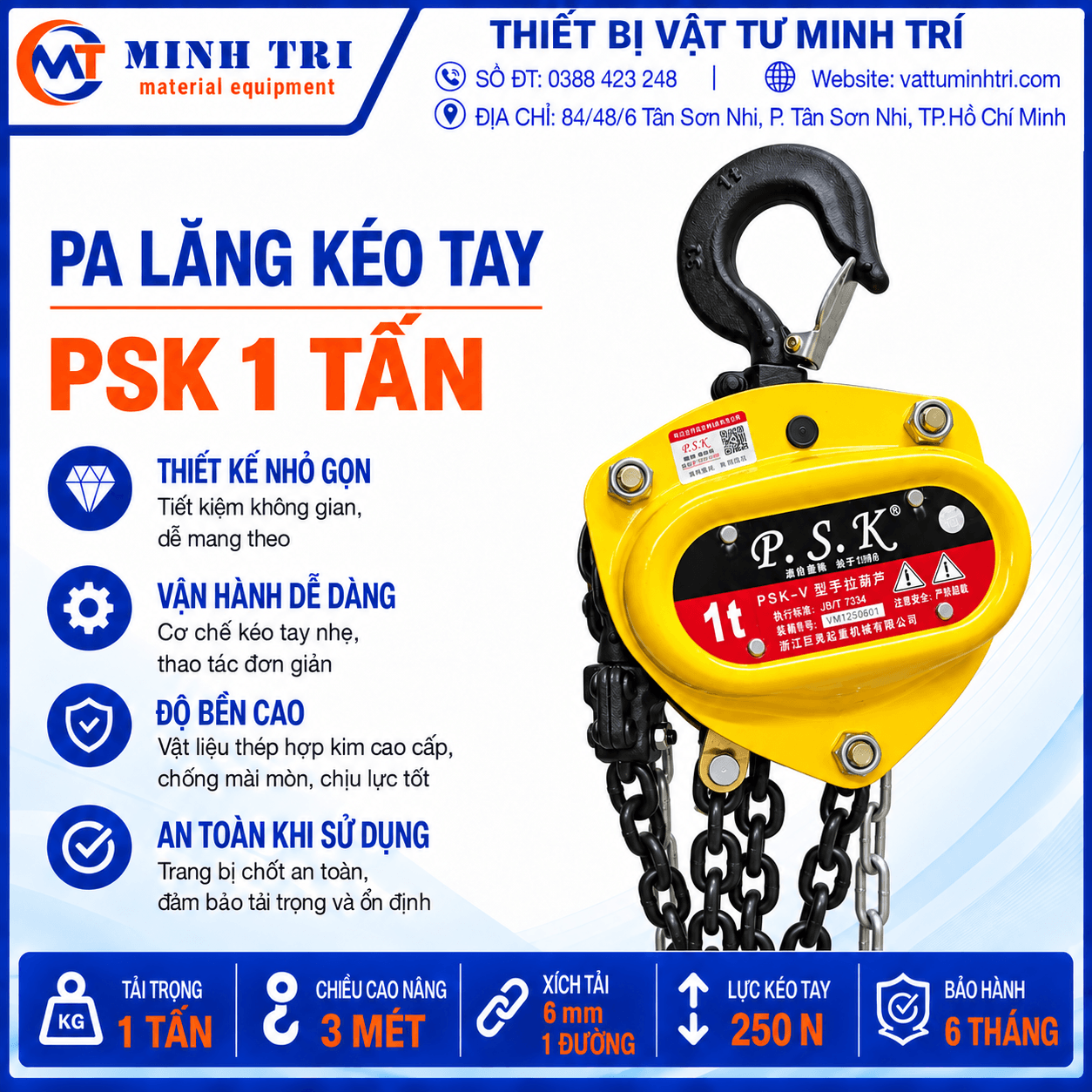 Pa lăng kéo tay PSK 1 tấn