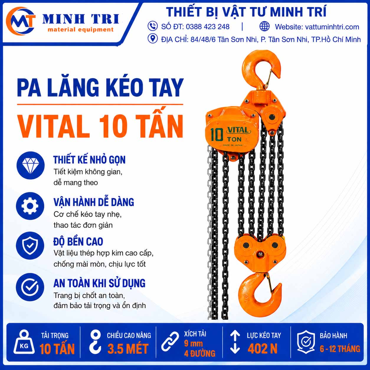 Pa lăng kéo tay Vital 10 tấn chính hãng