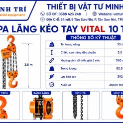 Thông số kỹ thuật pa lăng kéo tay Vital 10 tấn