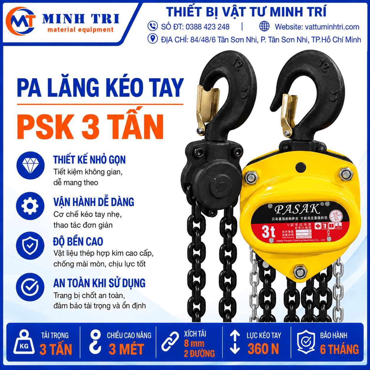 Pa lăng kéo tay PSK 3 tấn
