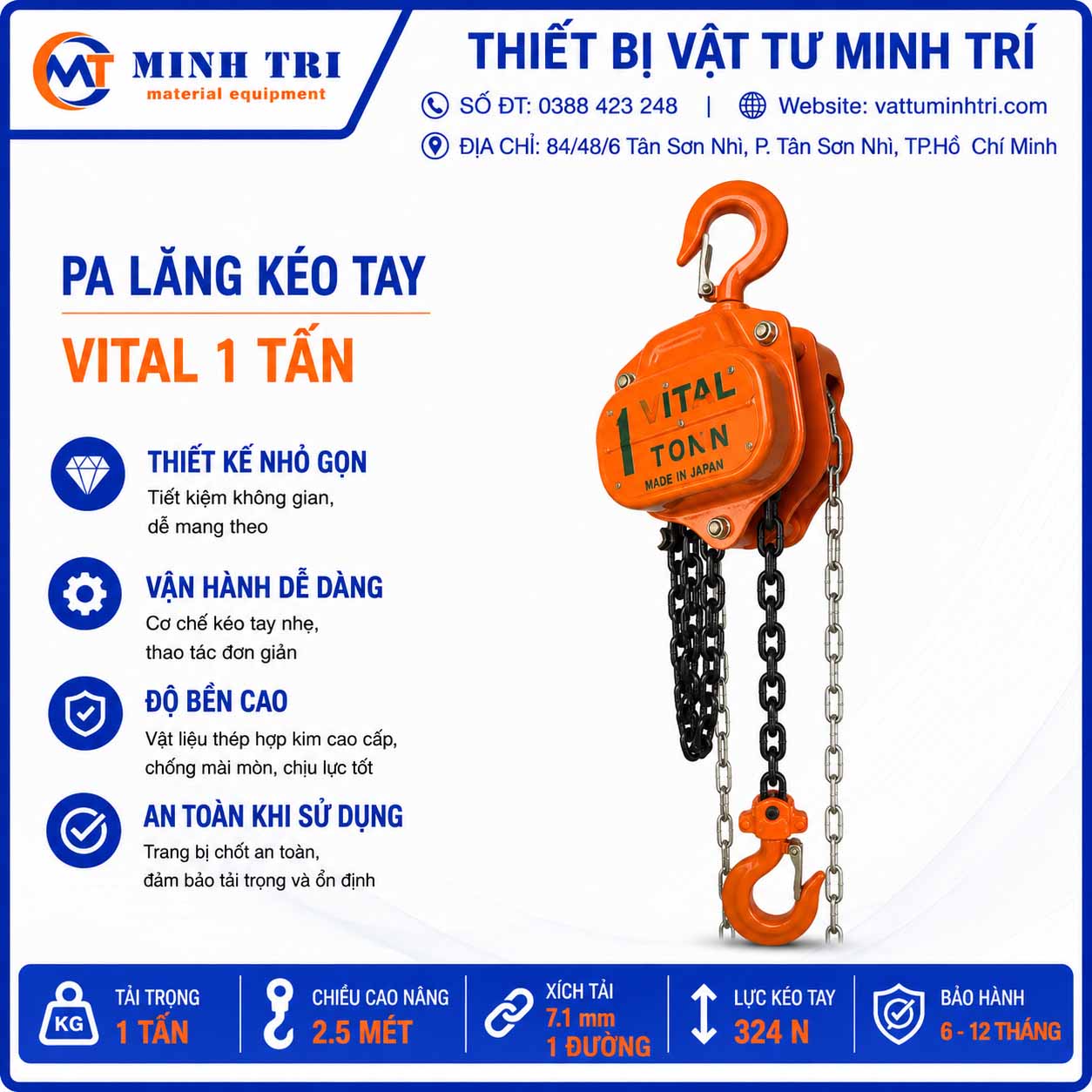 pa lăng kéo tay vital 1 tấn