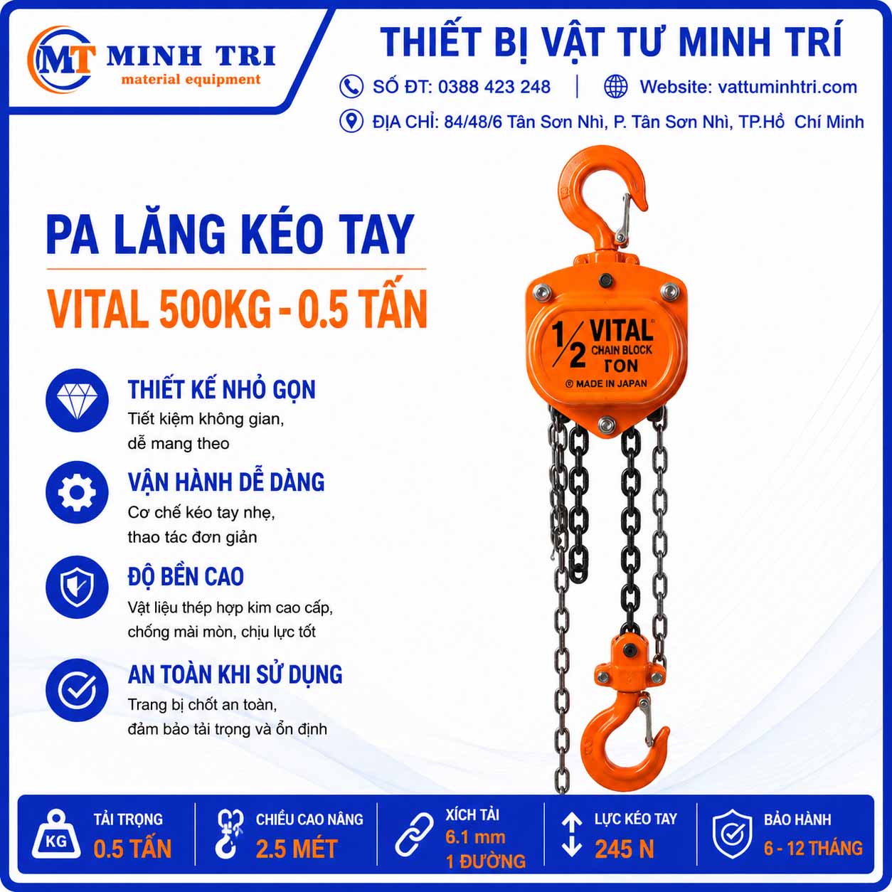 pa lăng kéo tay vital 500kg