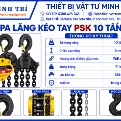 Thông số kỹ thuật pa lăng kéo tay PSK 10 tấn