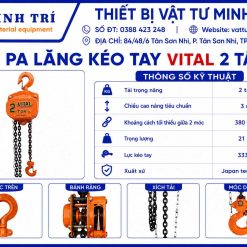 thông số kỹ thuật pa lăng kéo tay vital 2 tấn