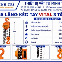 thông số kỹ thuật pa lăng kéo tay vital 3 tấn
