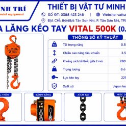 thông số kỹ thuật pa lăng kéo tay vital 500kg