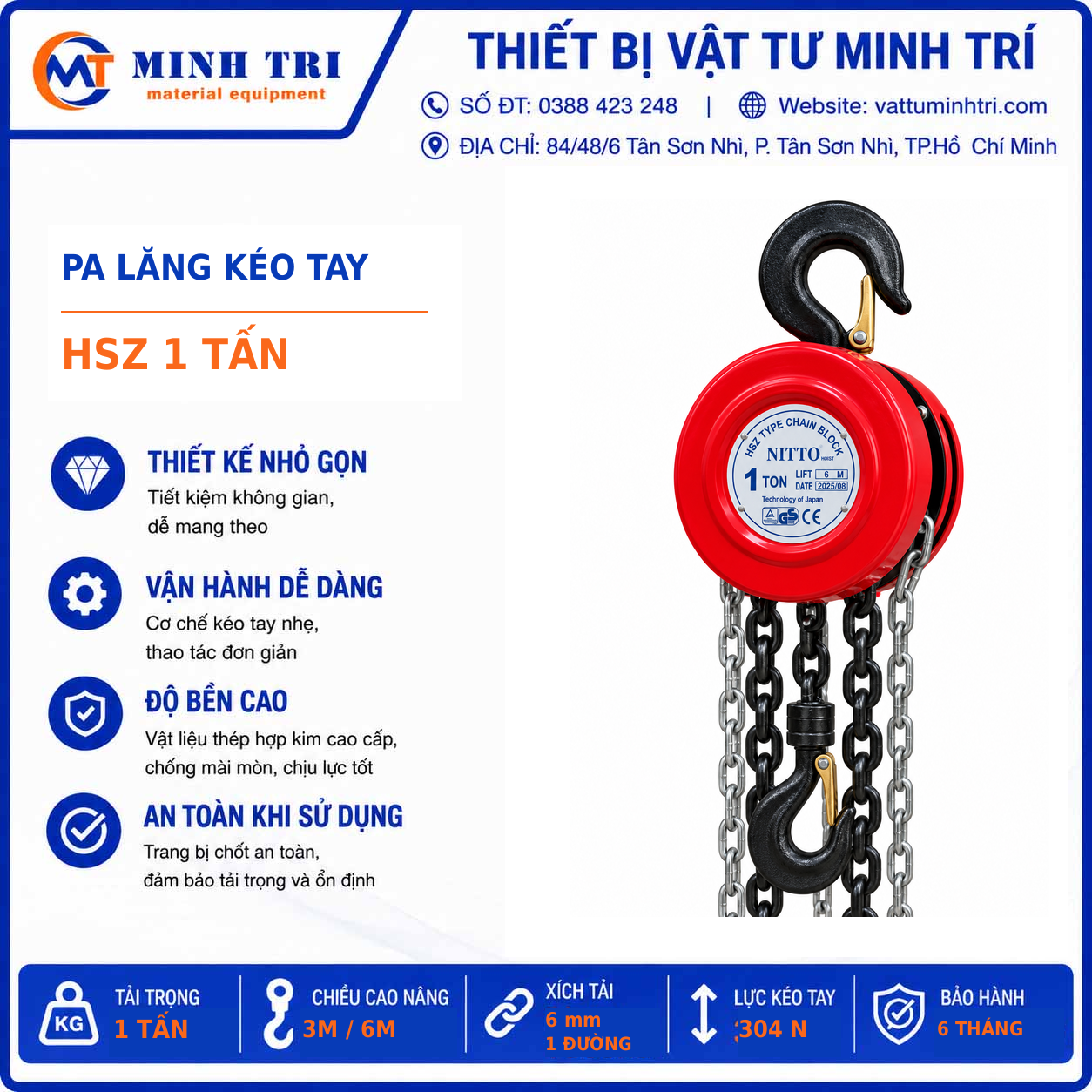Pa lăng kéo tay HSZ 1 tấn - hình sản phẩm chính