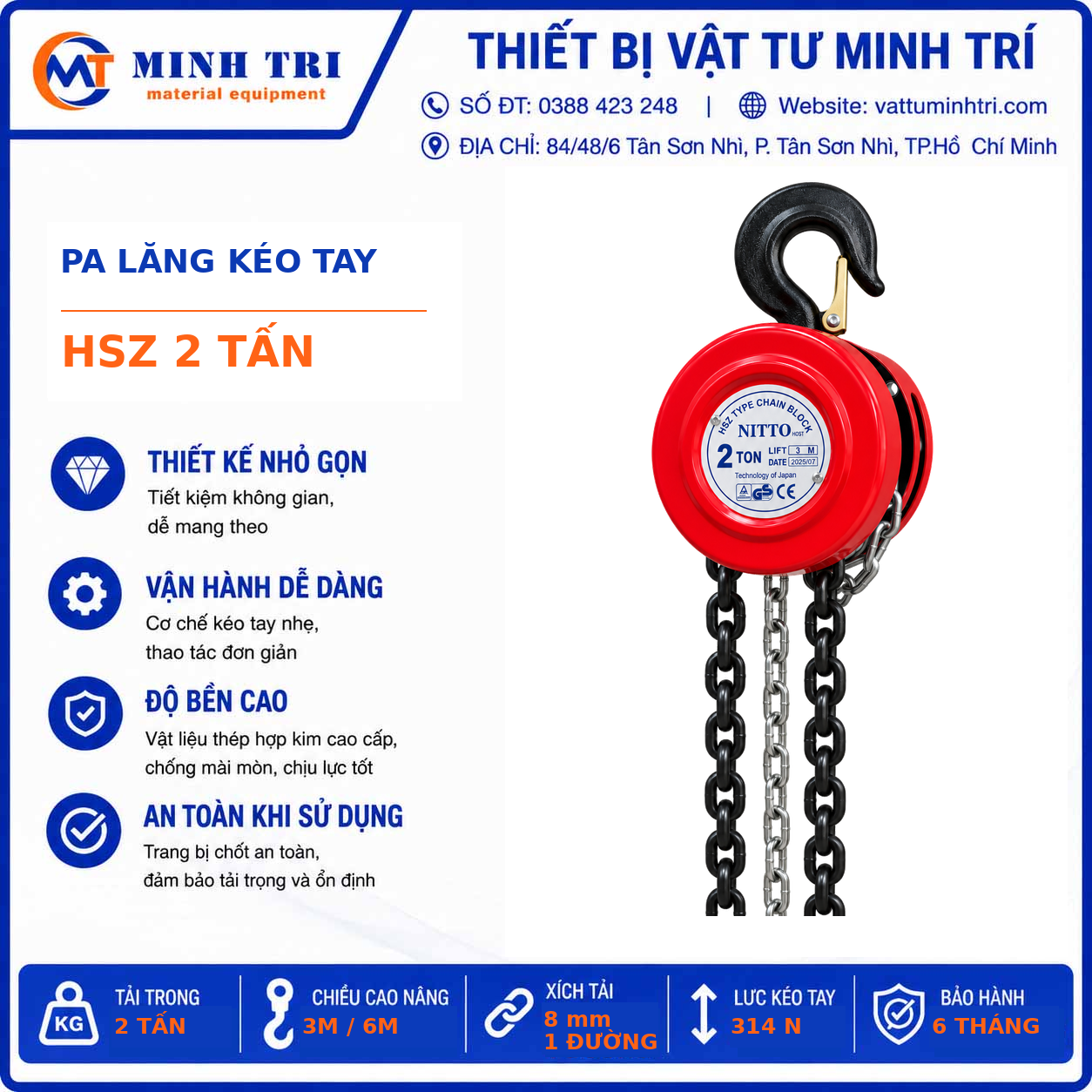 Pa lăng kéo tay HSZ 2 tấn - hình sản phẩm chính