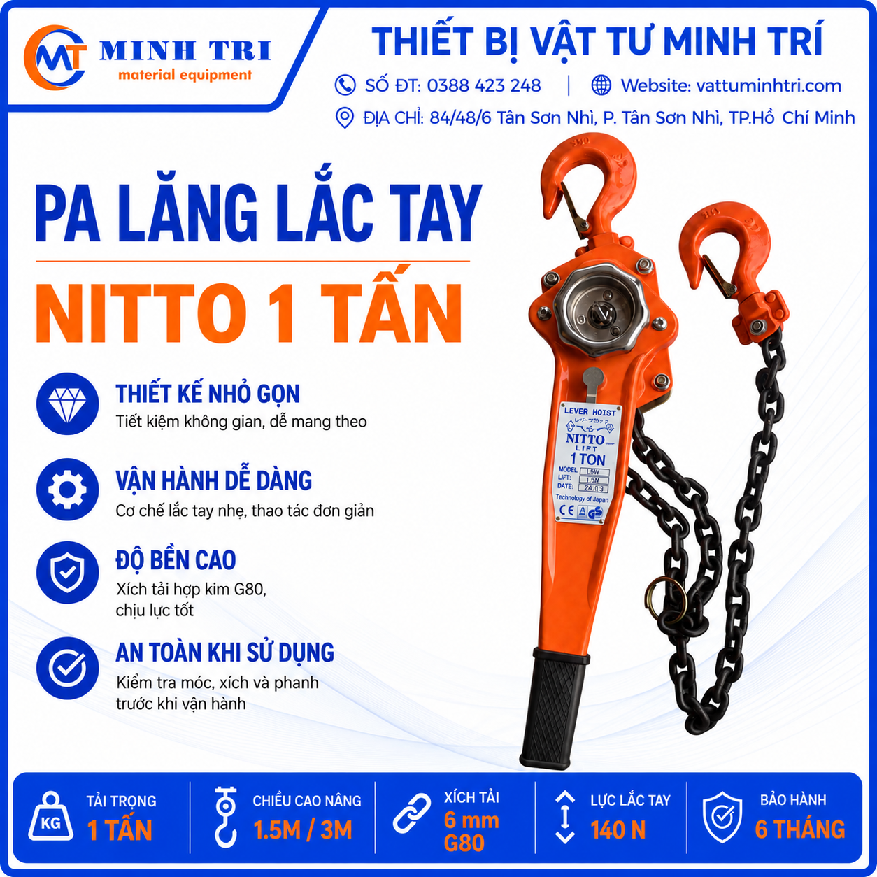 Pa lăng lắc tay Nitto 1 tấn - hình sản phẩm