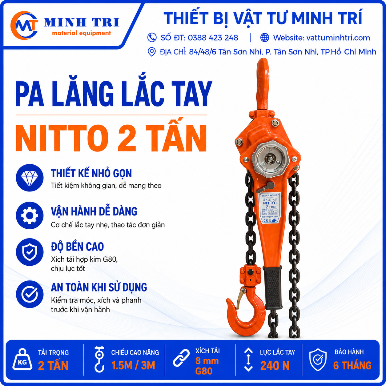 Pa lăng lắc tay Nitto 2 tấn - hình sản phẩm